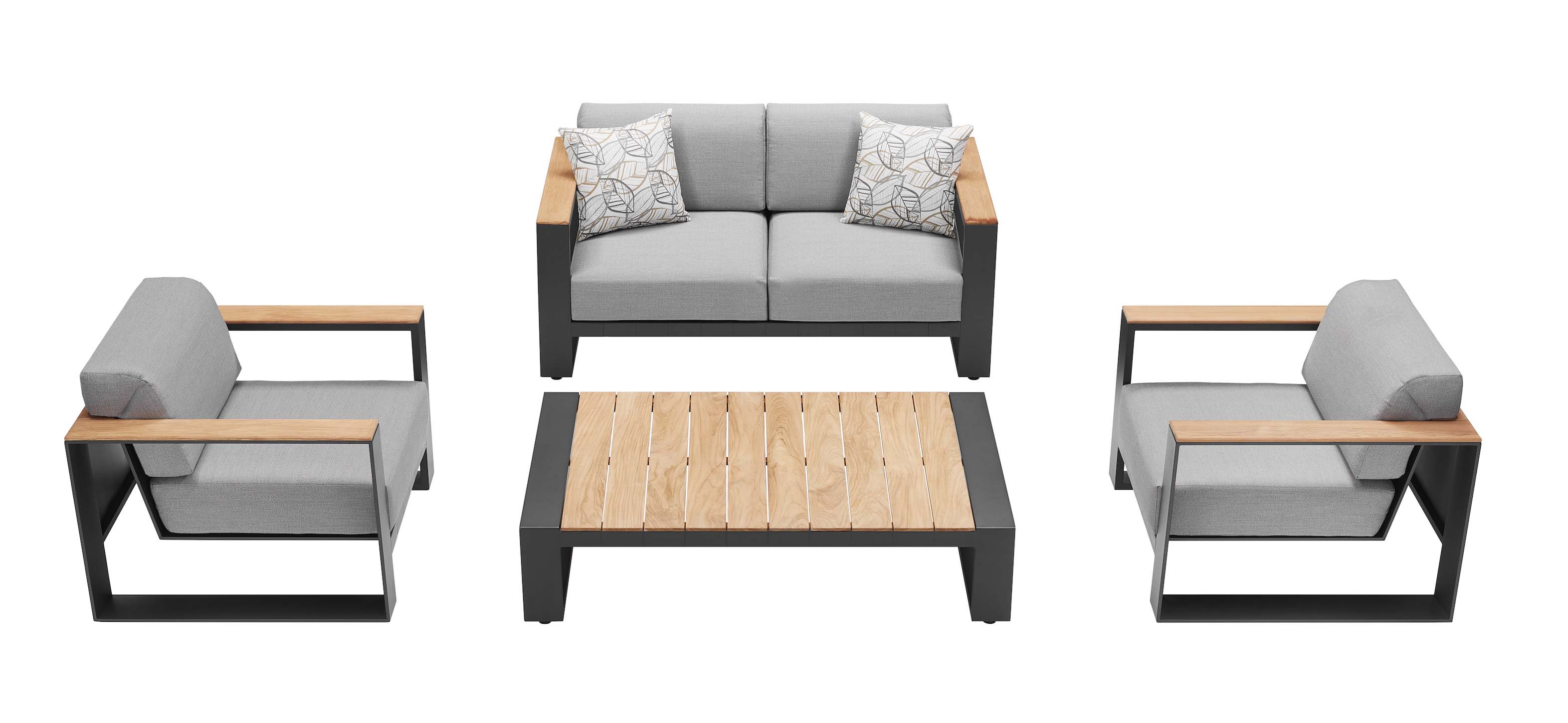 Meuble Canapé 2 places de jardin design en aluminium et en teck  - SOFY