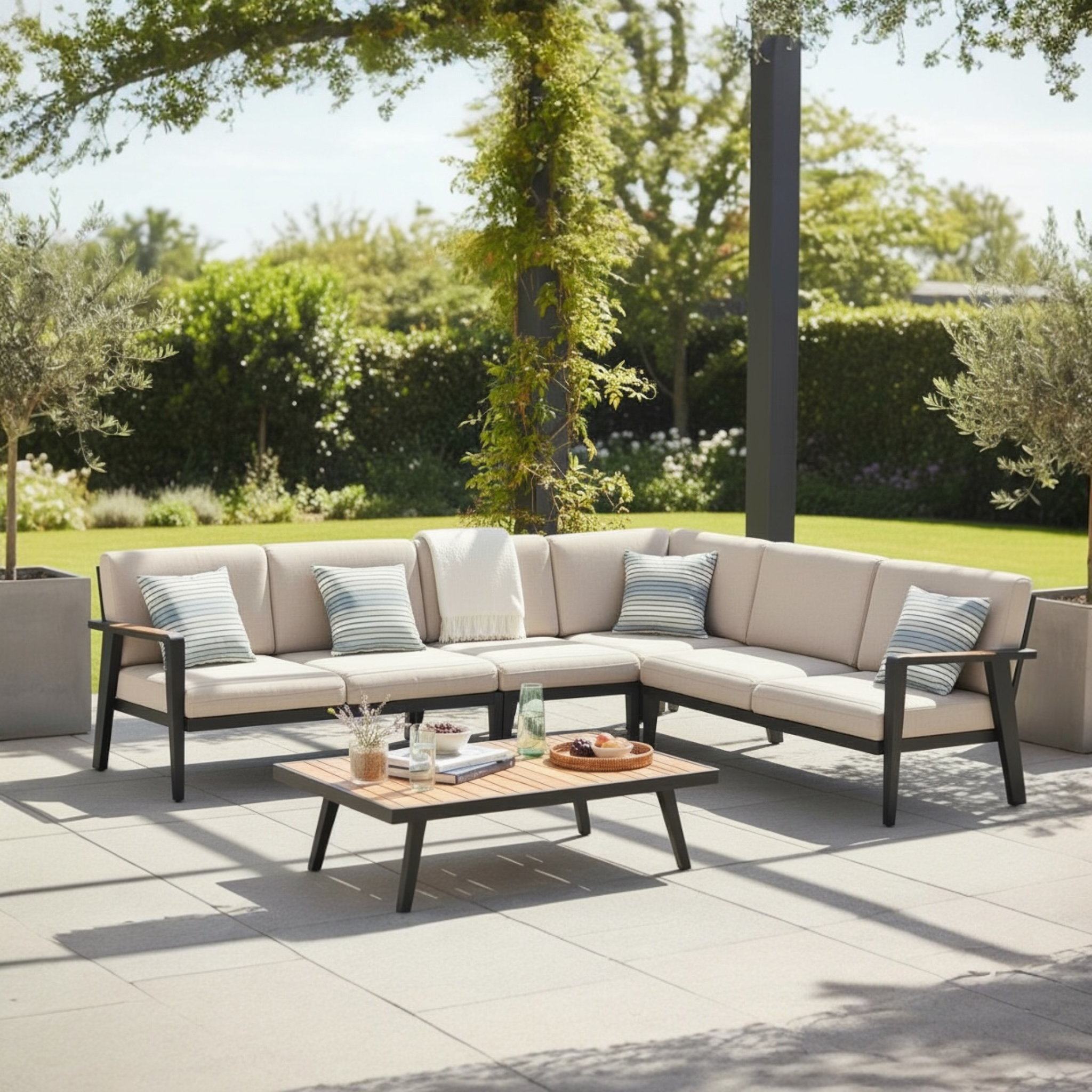 Salon de jardin d'angle en aluminium et en teck - LOVY COSY