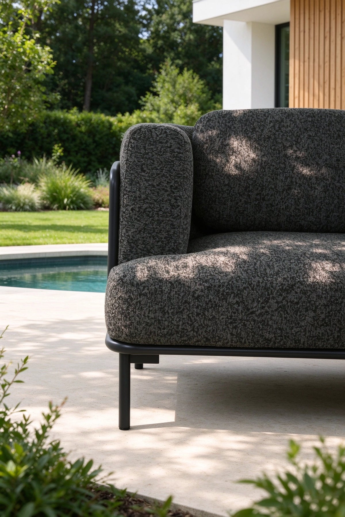 Canapé de jardin aluminium anthracite tissu Sunproof molletonné - FLORA NOIR