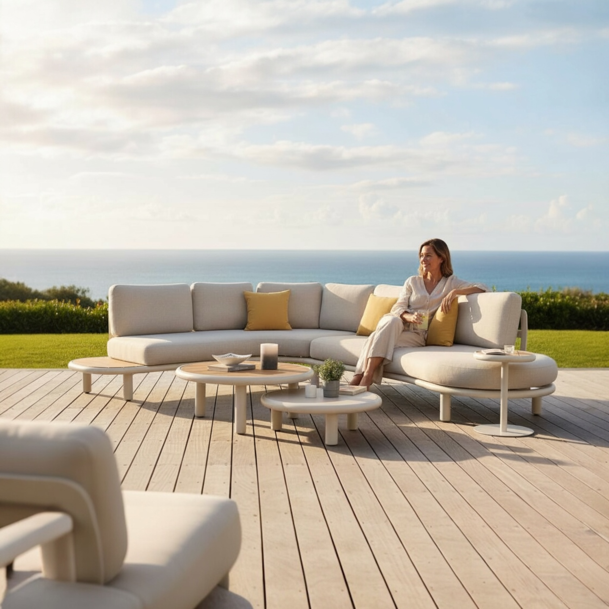 Salon de jardin moderne en aluminium et teck - SANKA COSY