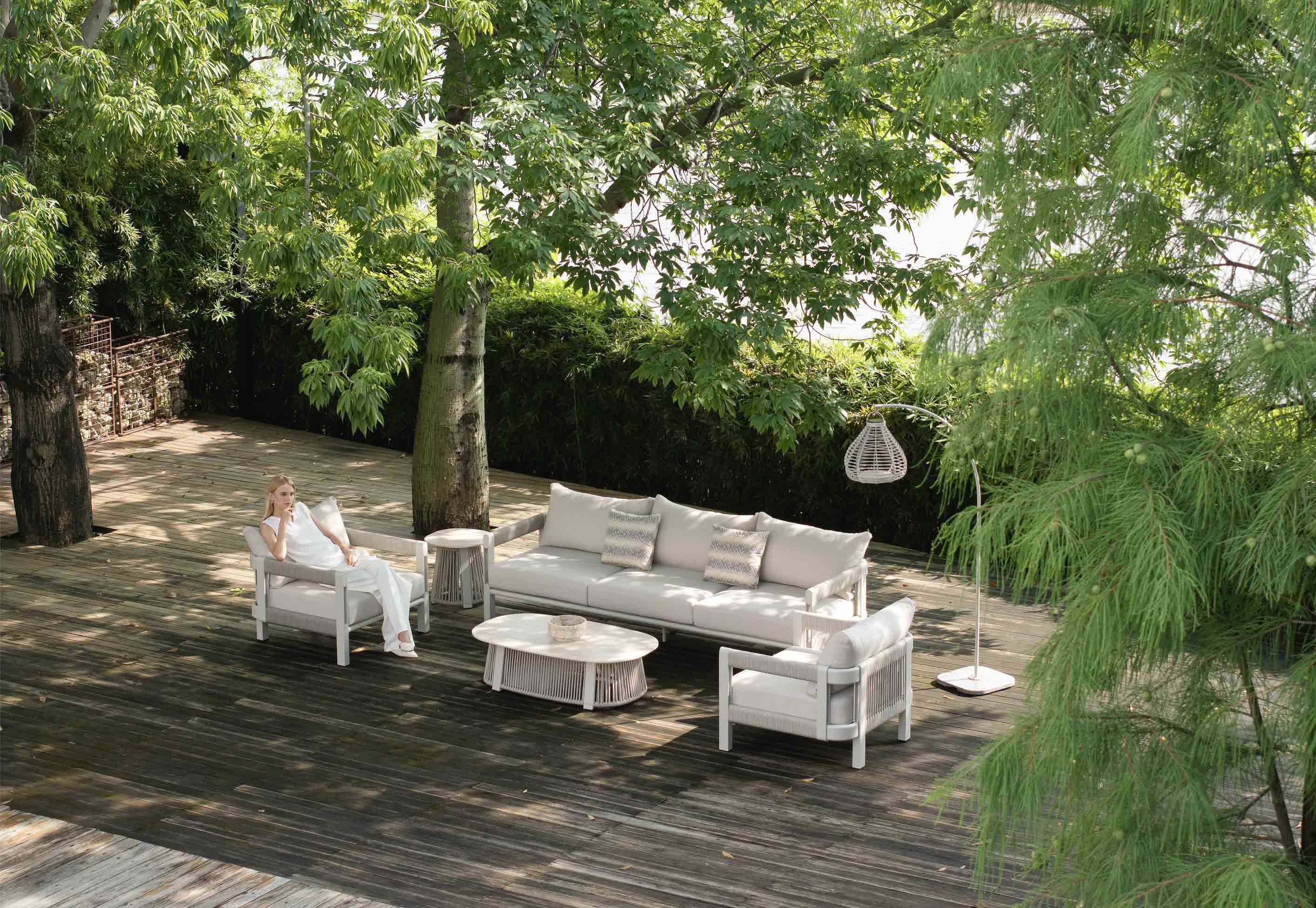 Salon de jardin design en aluminium et corde 5places - MILAN