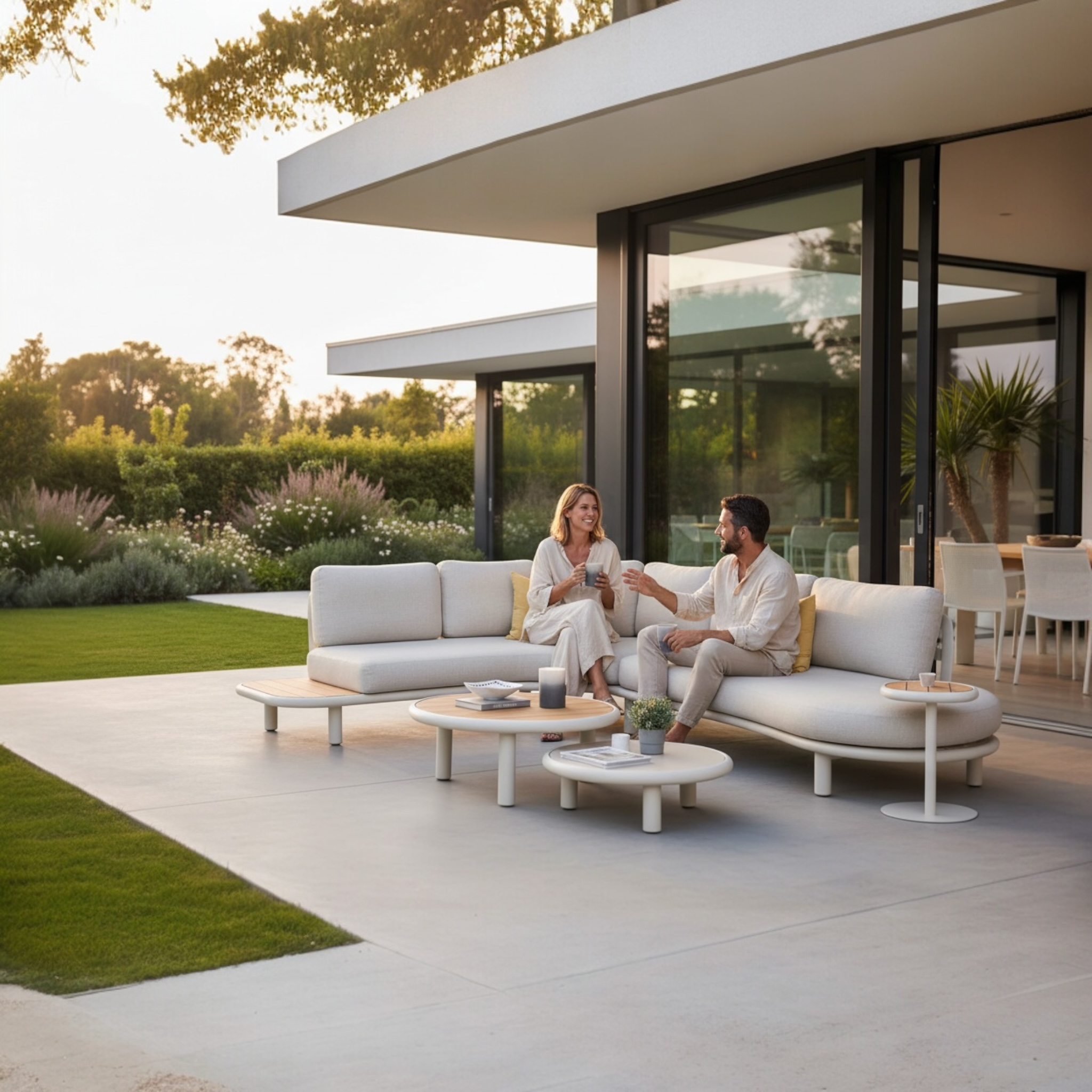 Salon de jardin moderne en aluminium et teck - SANKA COSY