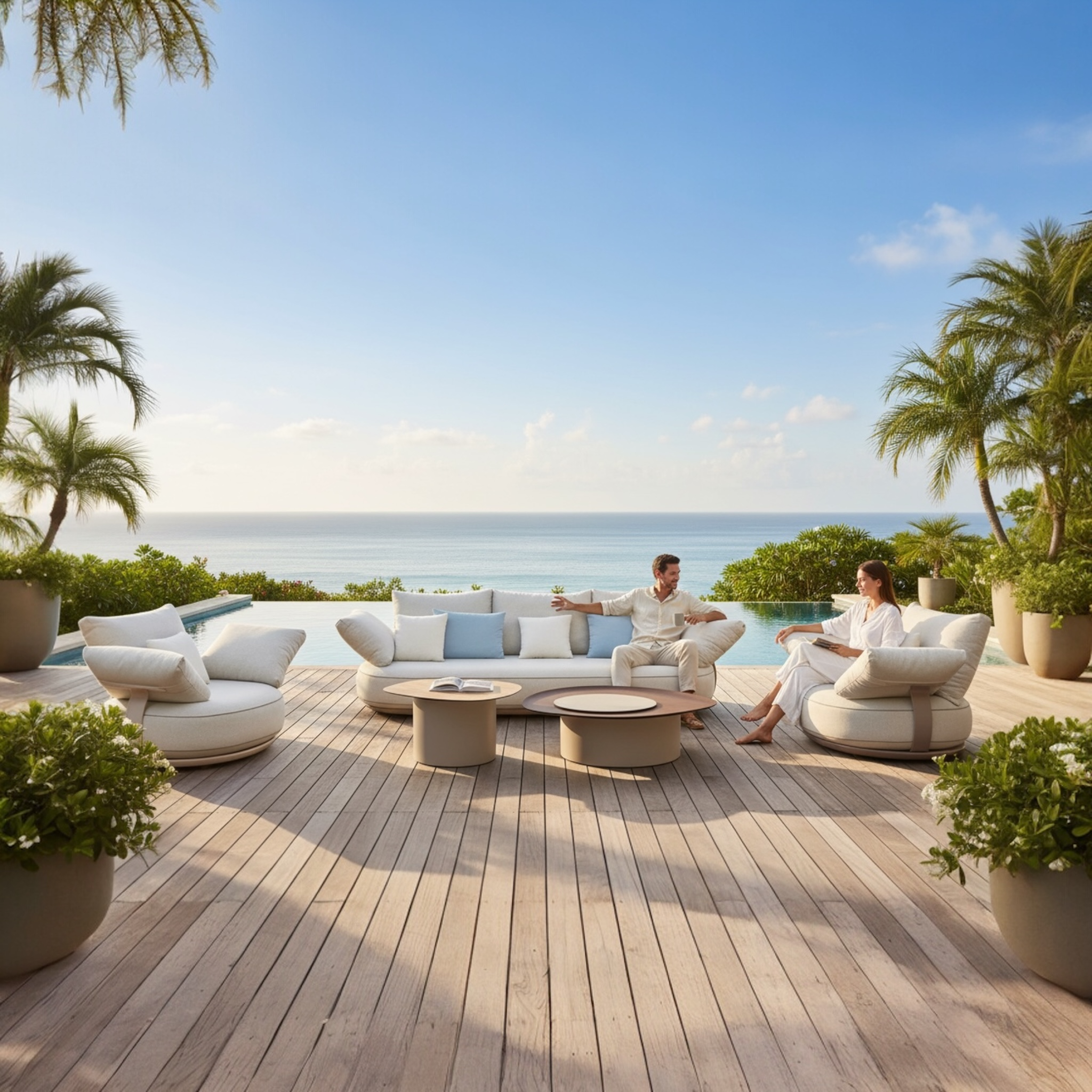 Canapé de jardin modulable luxe design en aluminium 5 places - ELYO