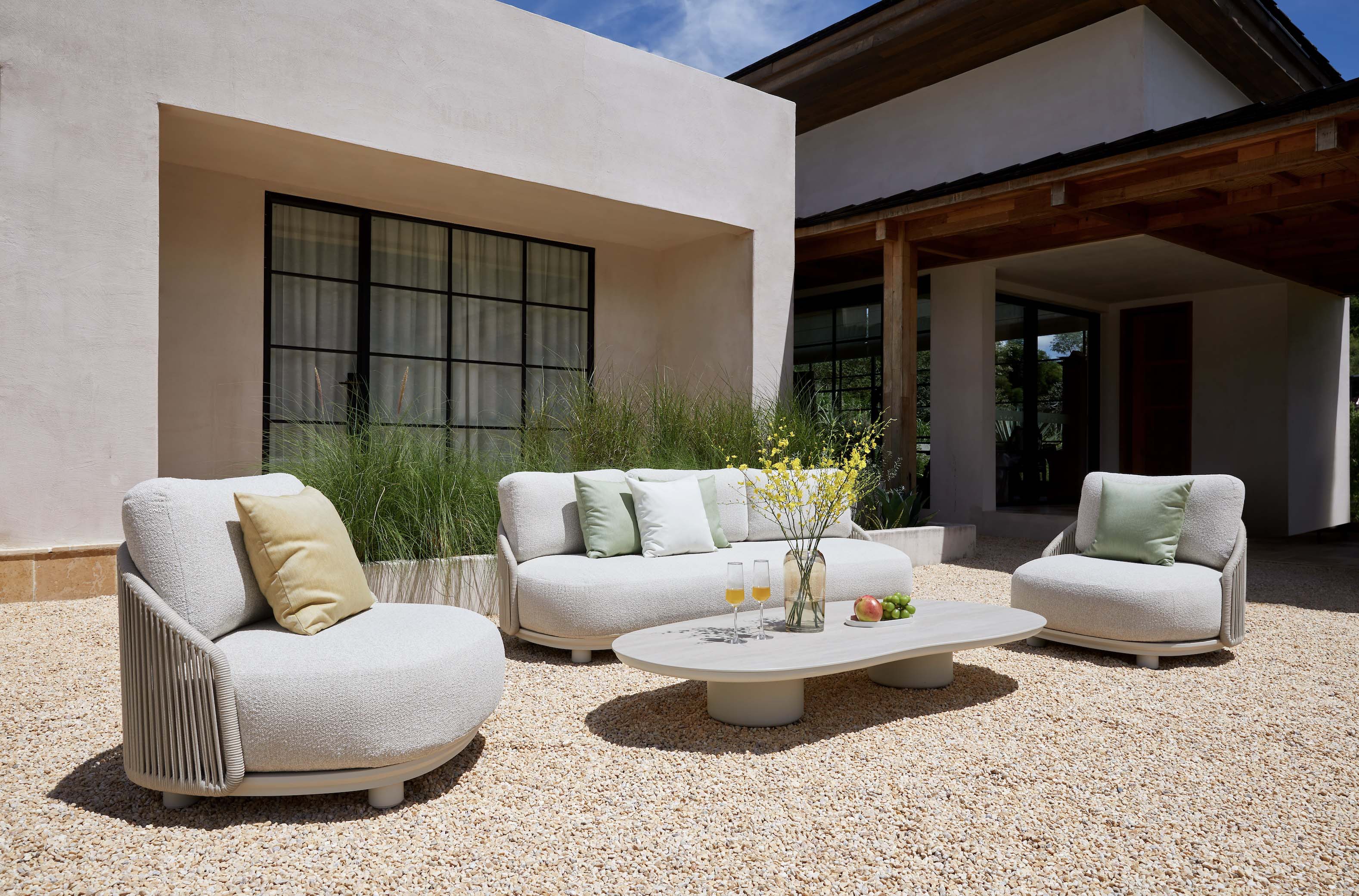 Salon de jardin haut de gamme en aluminium et corde - AURA BEIGE