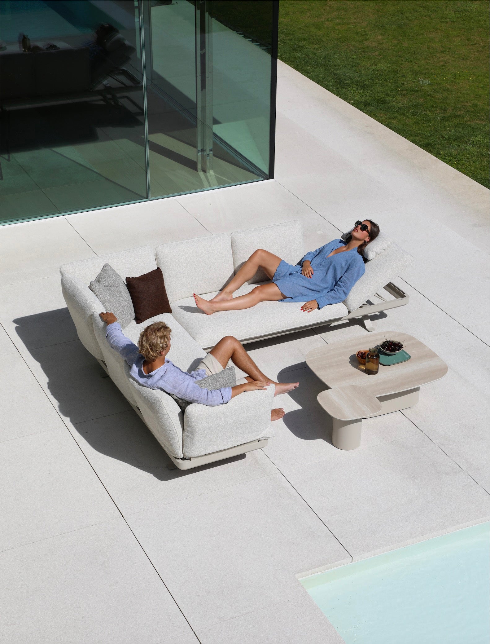 Salon de jardin en aluminium d'angle modulable - CAMILLE