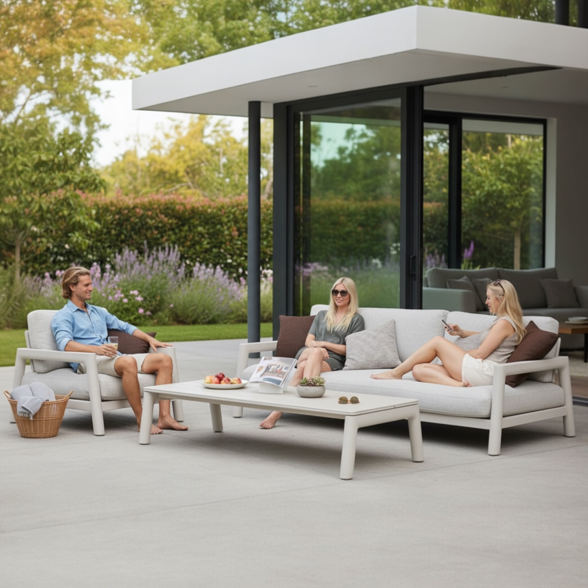 Salon bas de jardin multi fonction avec canapé lit Matia. 