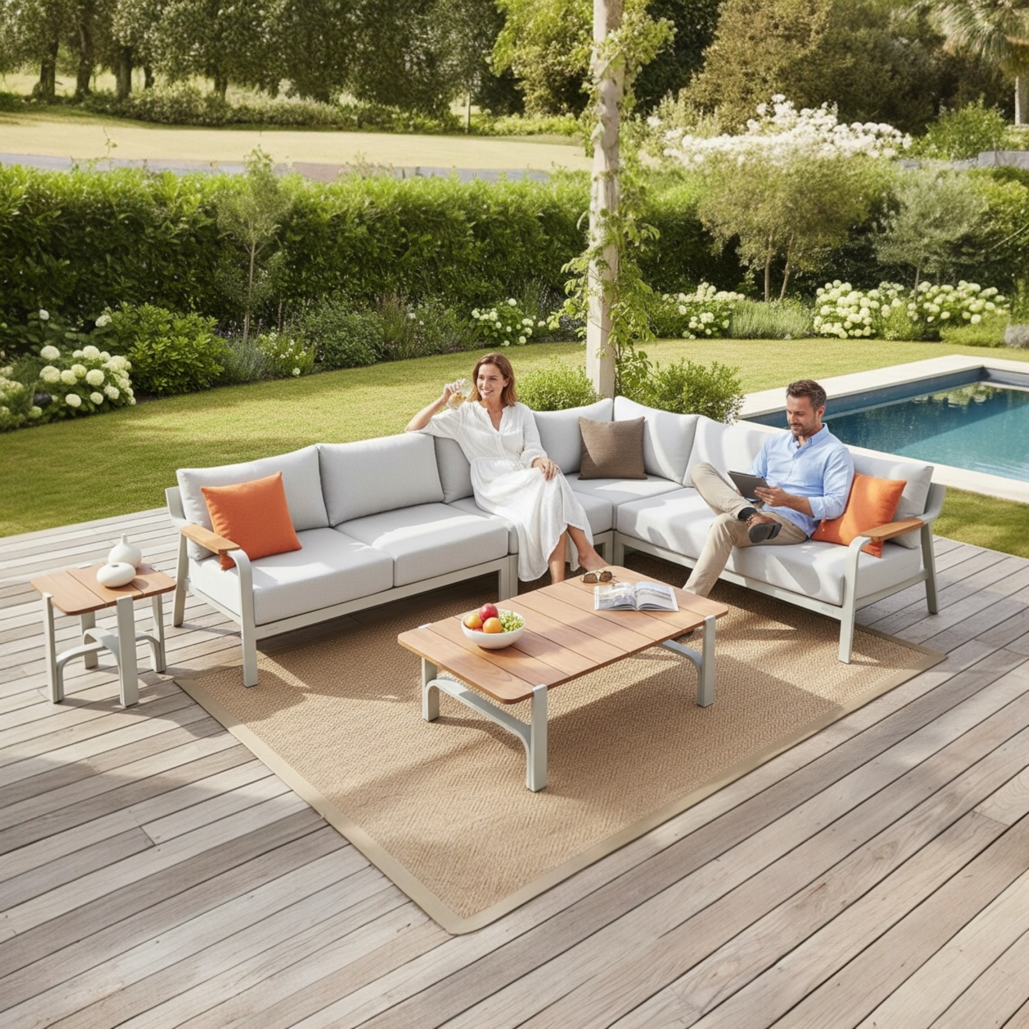 Canapé de jardin en angle en alu Viscounti