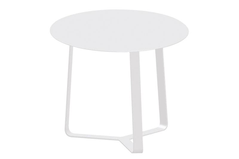 Table ronde de mobilier de balcon en aluminium inoxydable blanc, design épuré et élégant, structure aluminium robuste. 