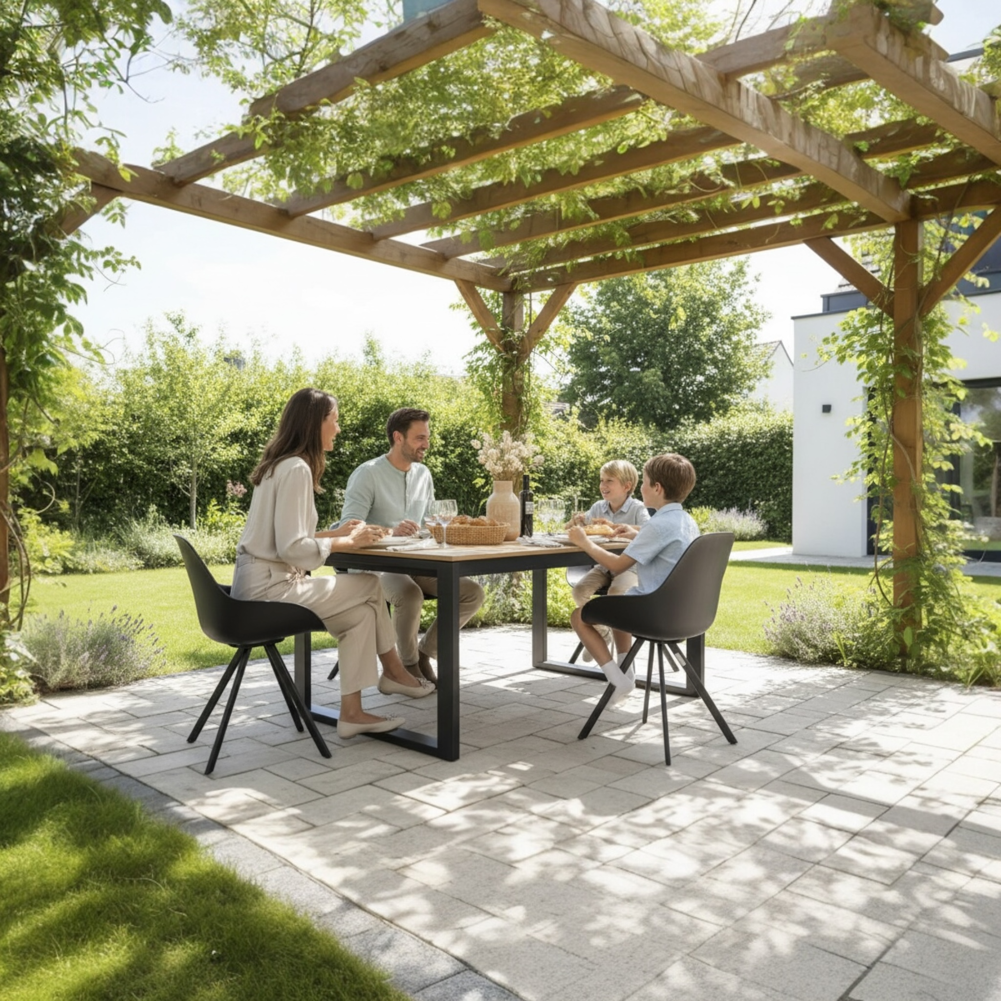Table de jardin en teck et aluminium haut de gamme - COMO NOIR 200CM