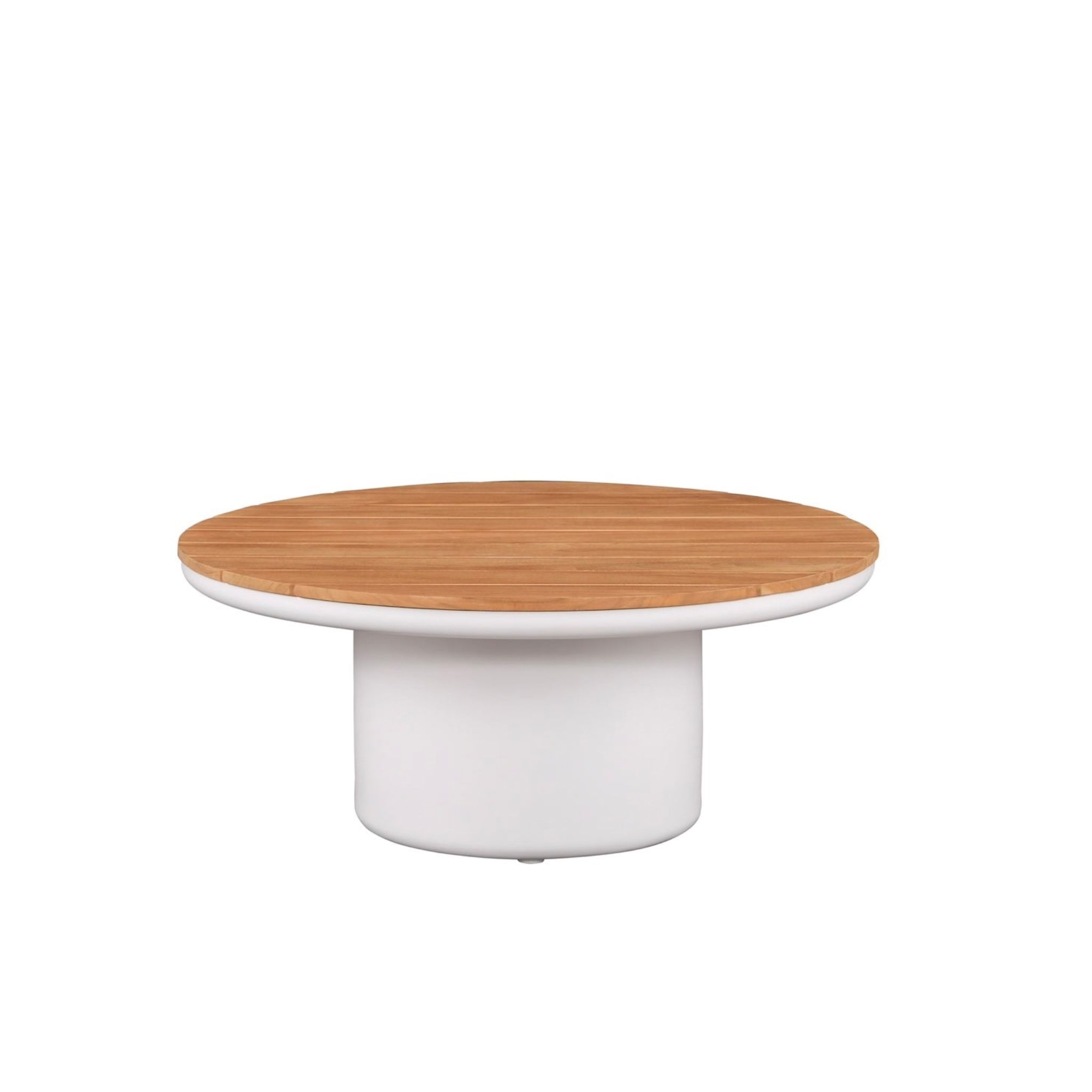 Table basse ronde en aluminium et plateau teck