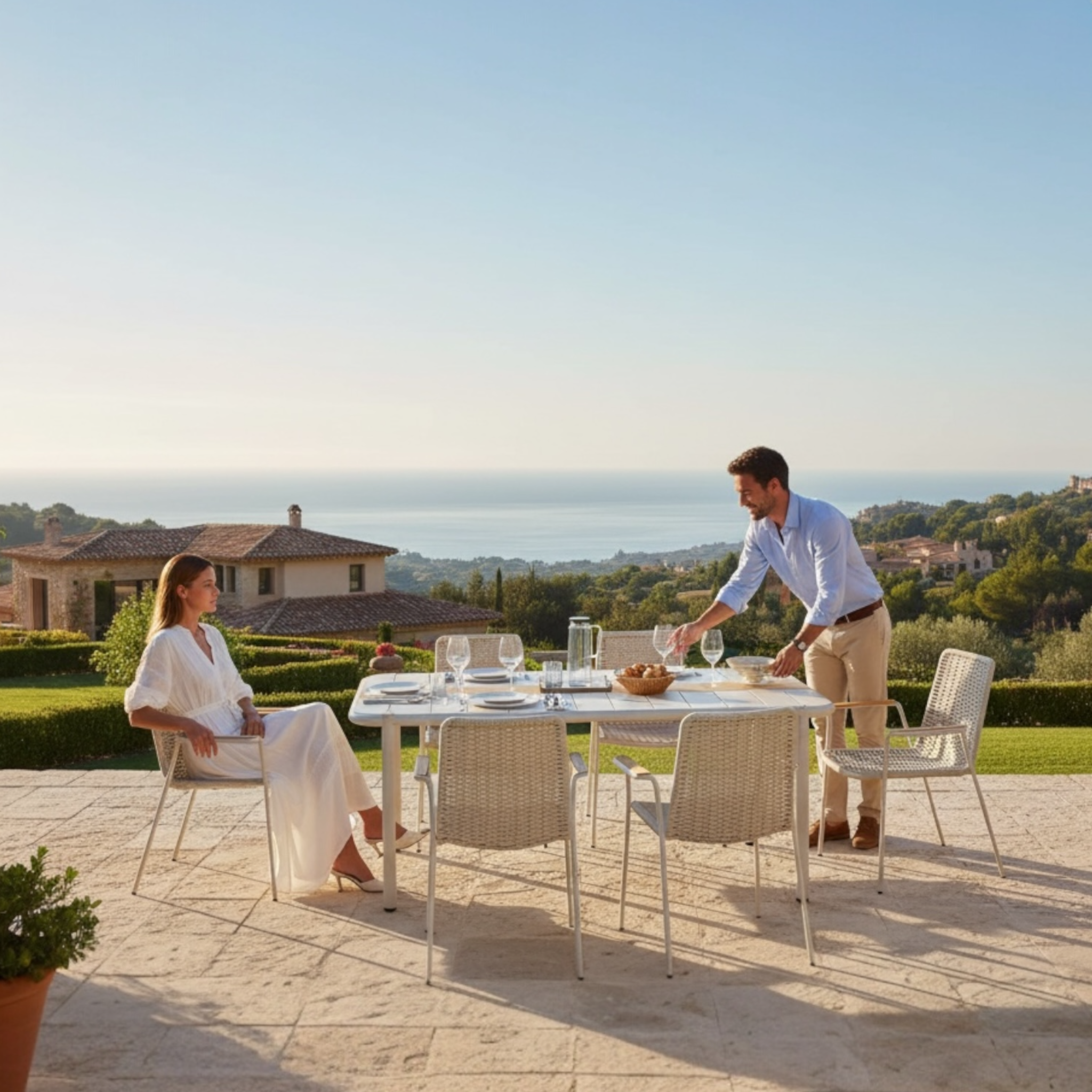 Table repas de jardin en aluminium Sarran beige 6 place