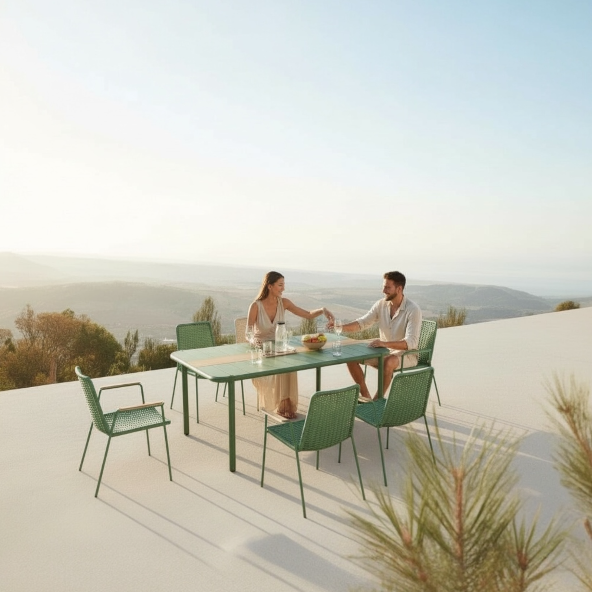 Table de jardin 175cm en aluminium vert 