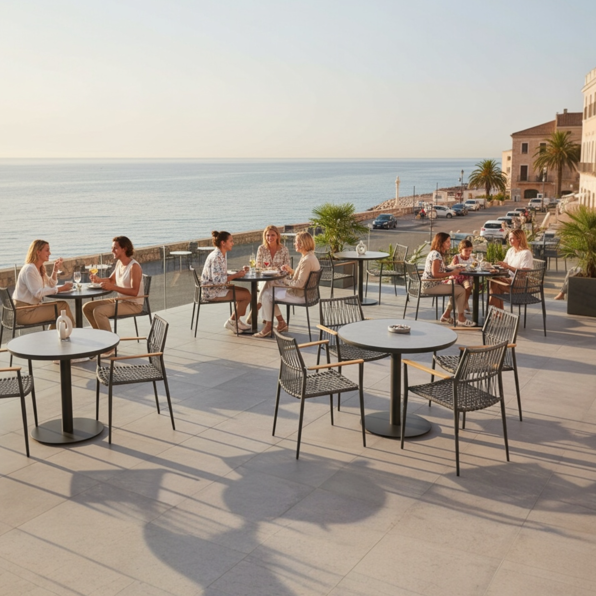 Table ronde de terrasse avec plateau céramique 