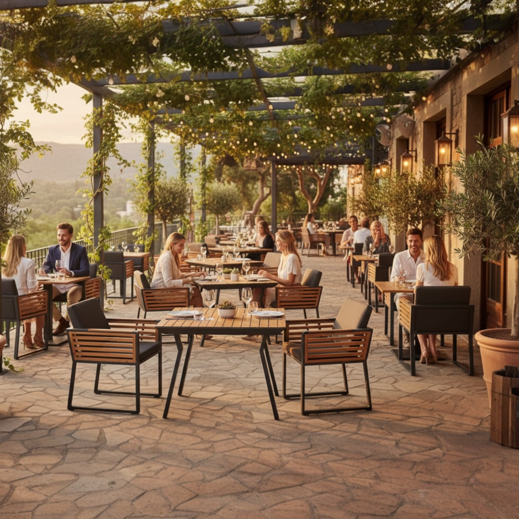 Bel ensemble repas pour 2 à 4 personnes en aluminium et en teck FSC haut de gamme 