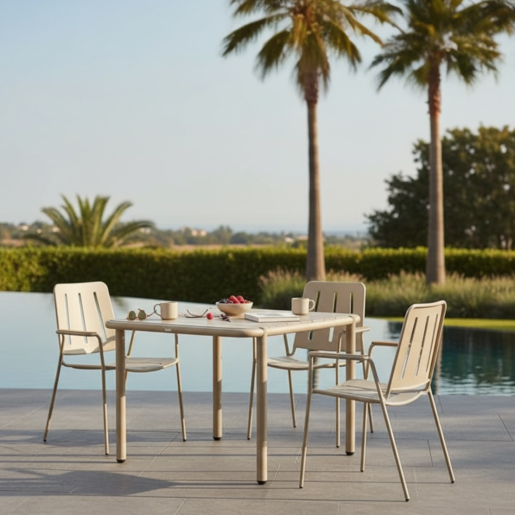 Table sarran 4 place en aluminium beige