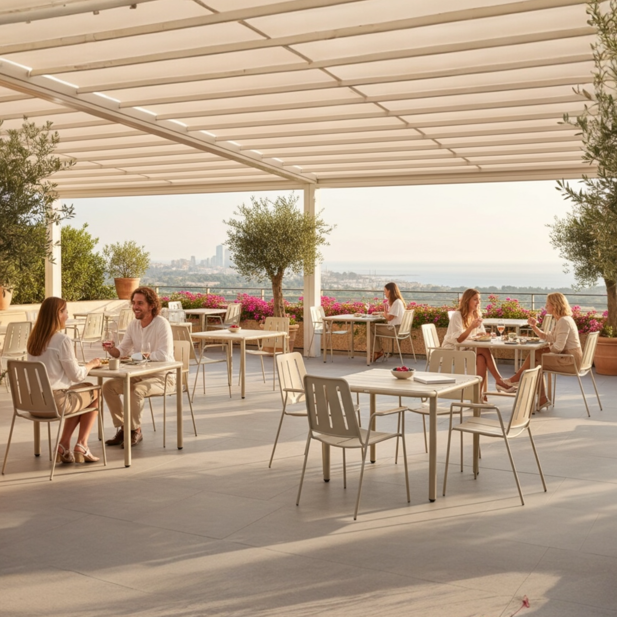 Table de terrasse aluminium beige bistro Sarran