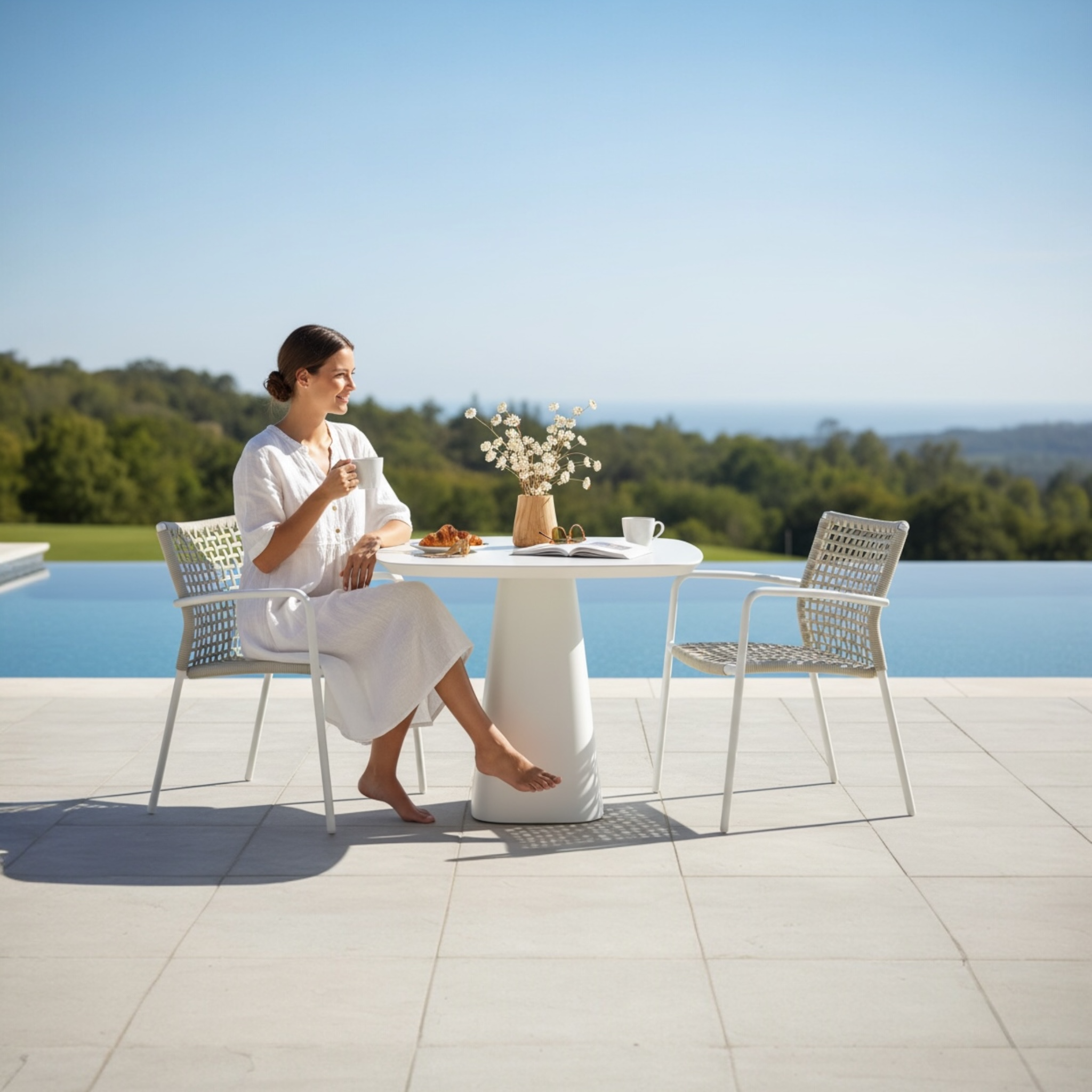 Table repas de terrasse Milo blanc