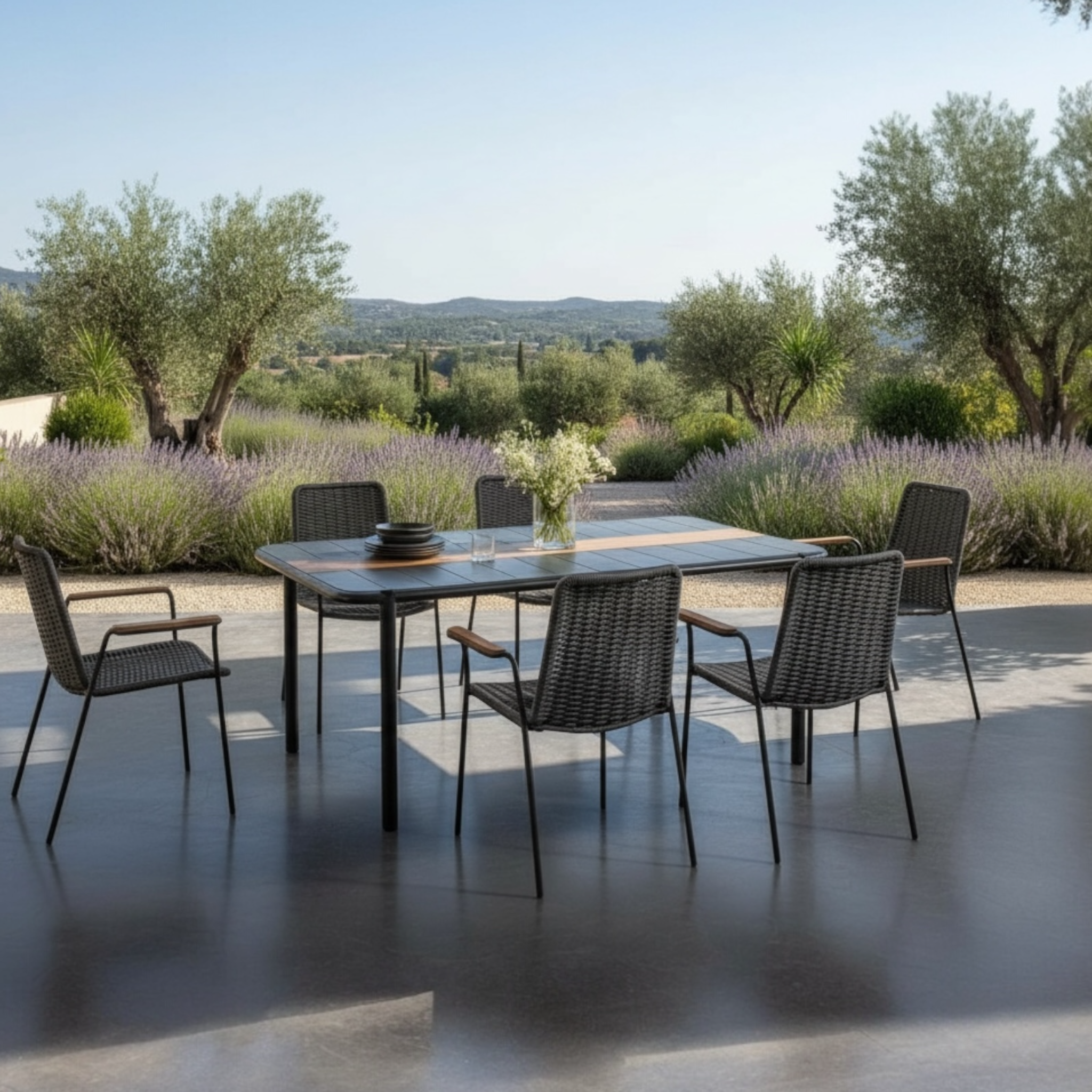 Table de jardin en aluminium 6 place Gris foncé Sarran