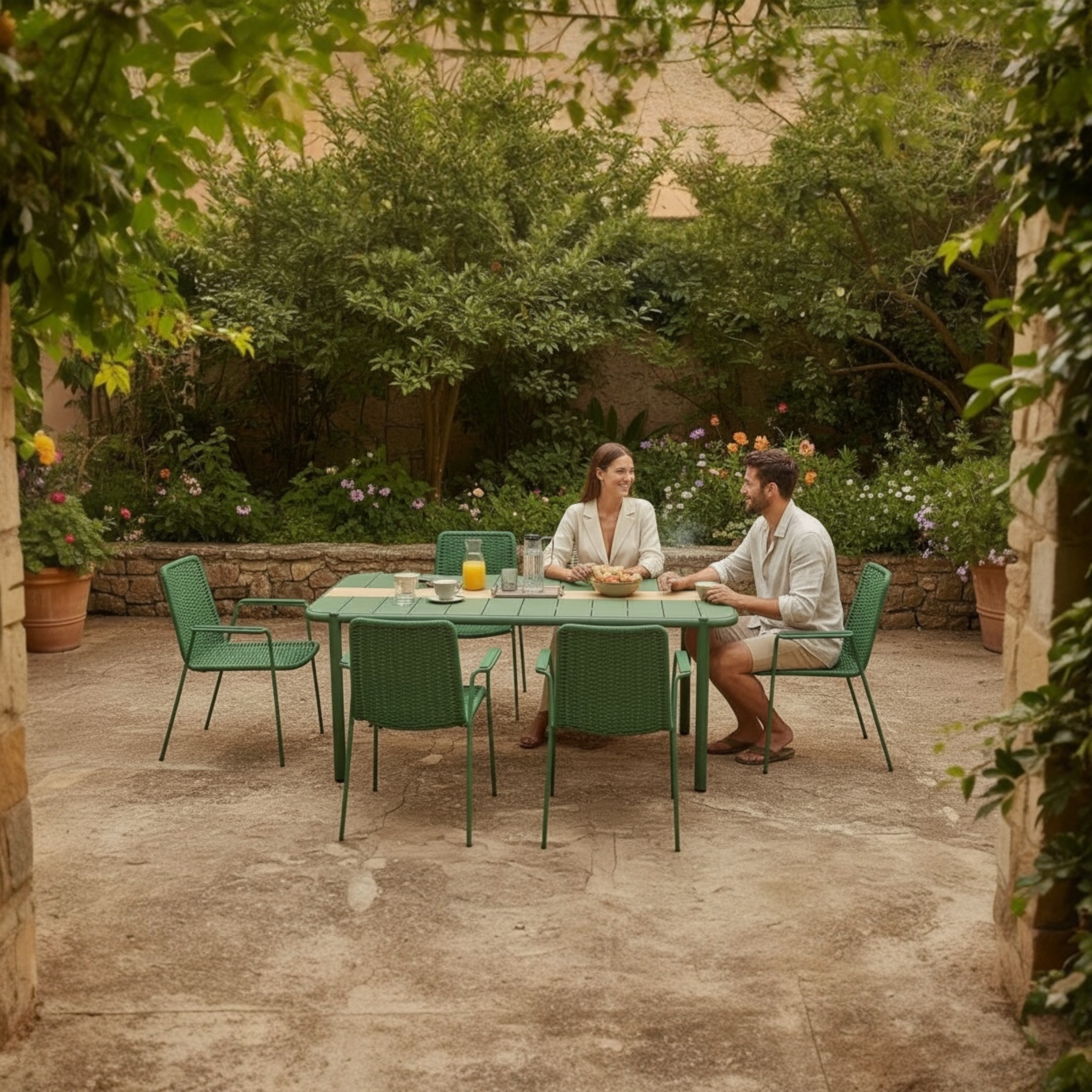 Table d'extérieur en aluminium 6 place vert olive Sarran