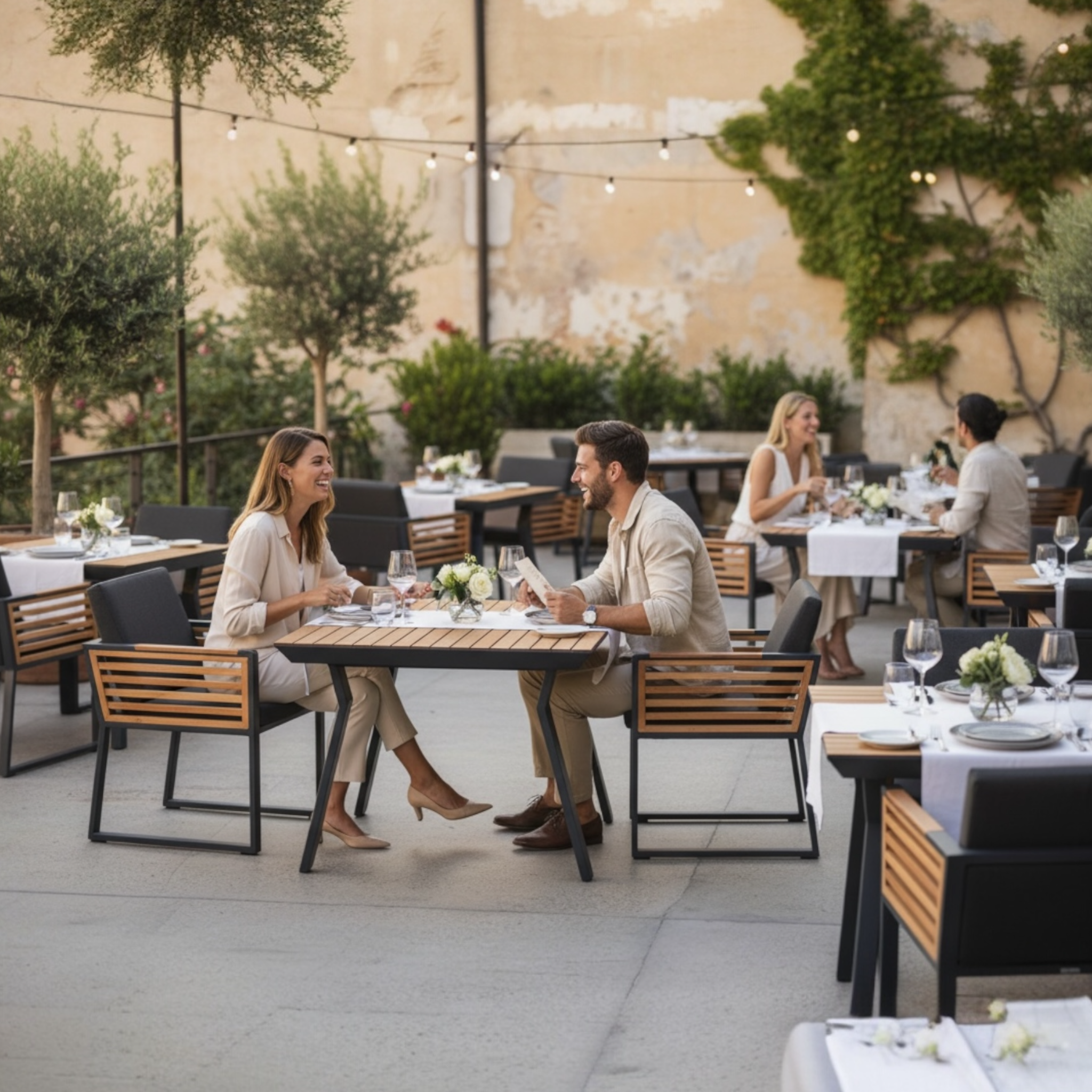 Ensemble repas design en aluminium et en teck haut de gamme