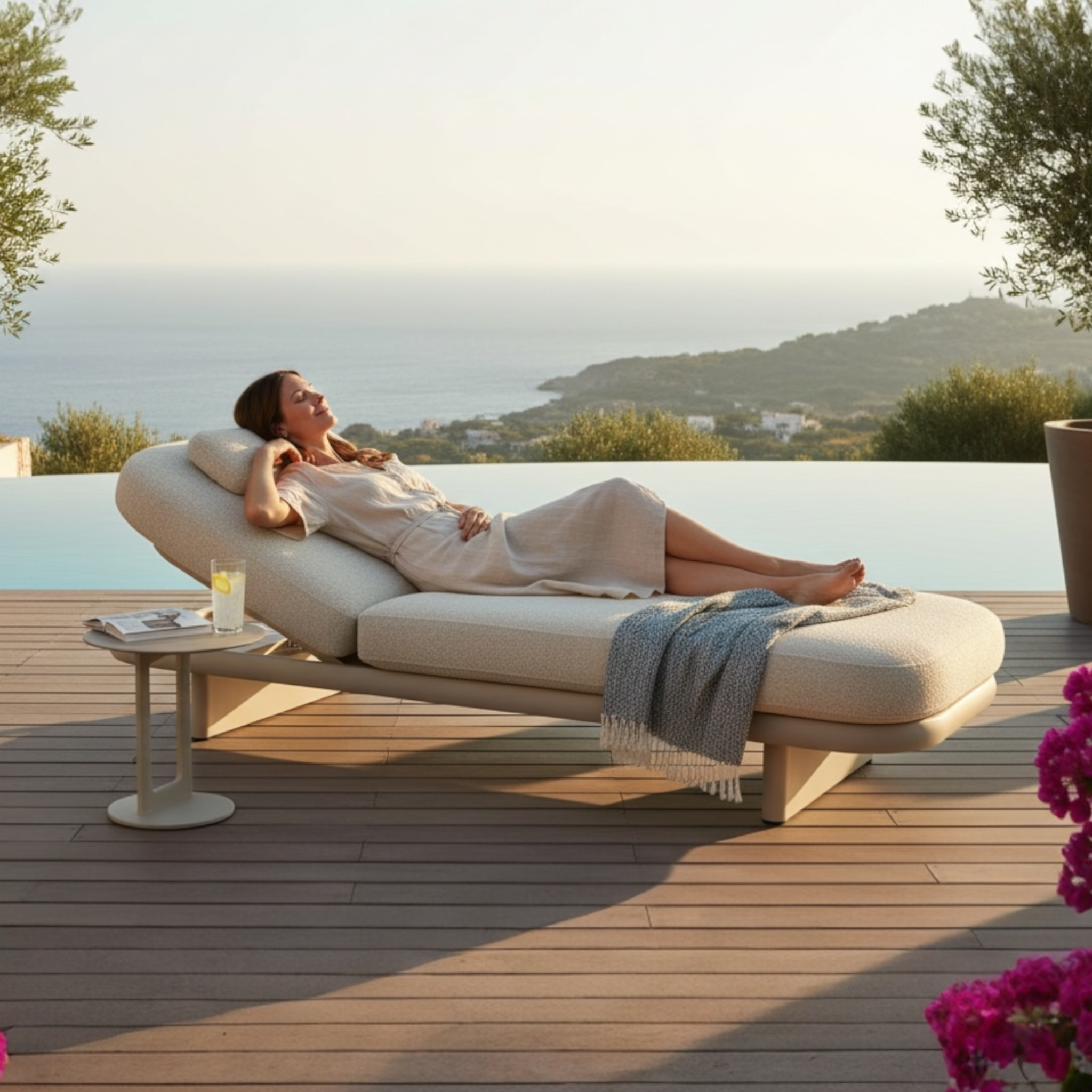 Bain de soleil haut de gamme ROSA avec dossier réglable multi-positions