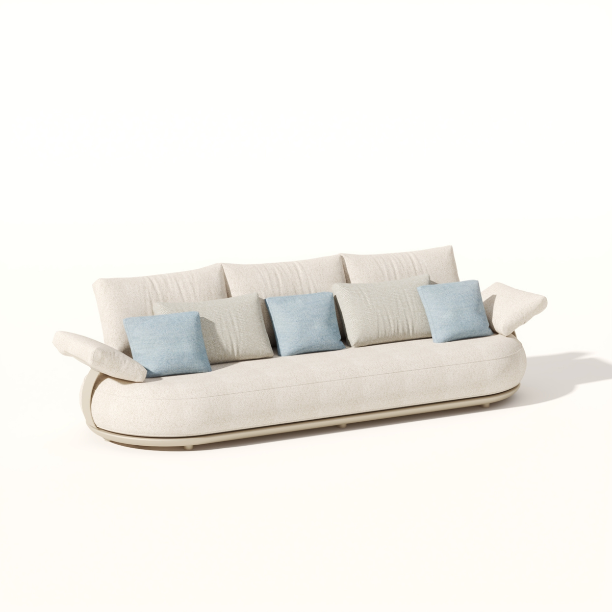 Canapé de jardin 3 places ELYO au design courbe, en aluminium beige avec coussins couleur sable
